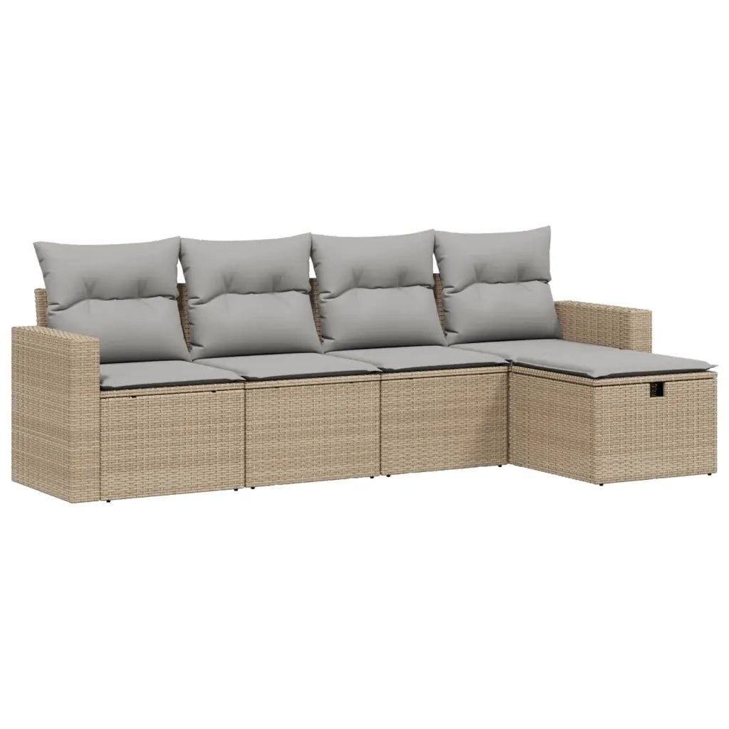 Set Divano da Giardino 5 pz con Cuscini Beige Misto Polyrattan