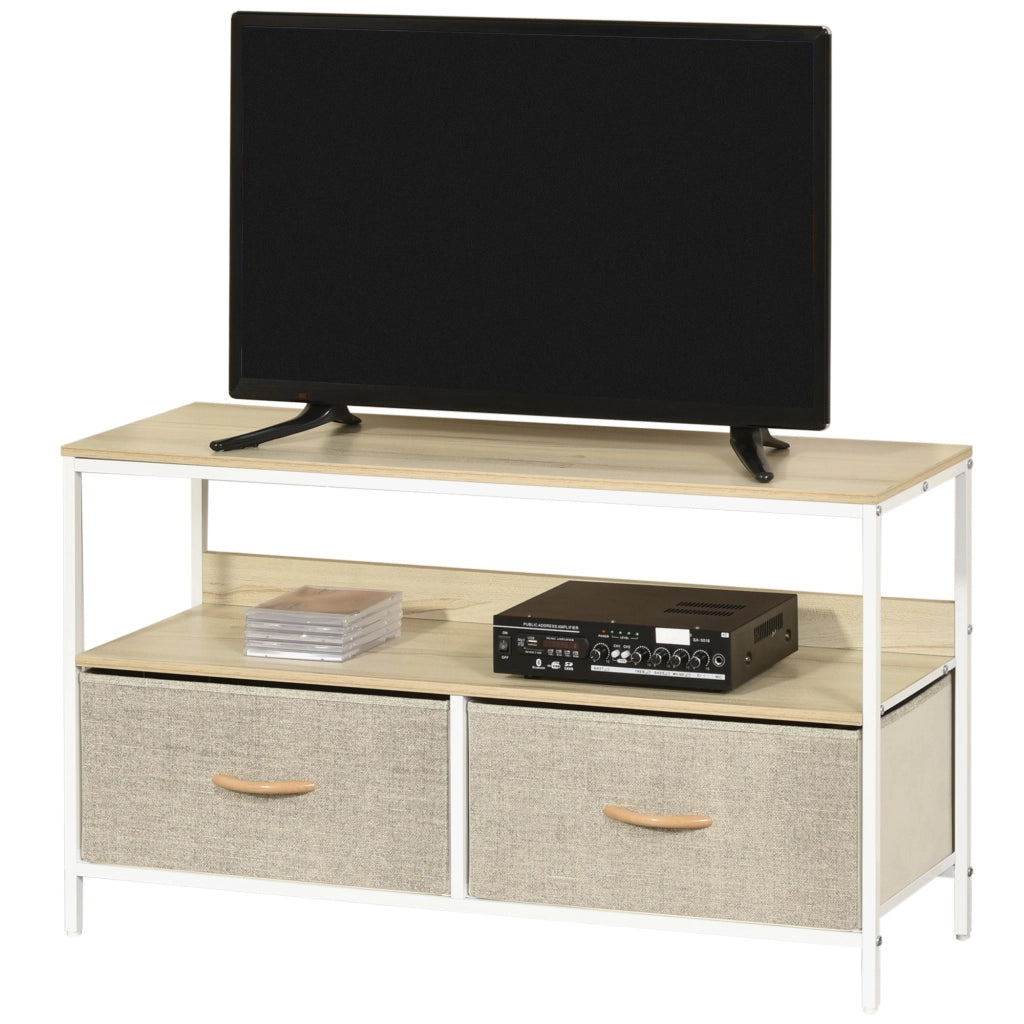 Mobile TV su Ruote con Cassetti ¨C Minimal ¨C Grigio Legno Naturale Metallo Bianco 120x30x46