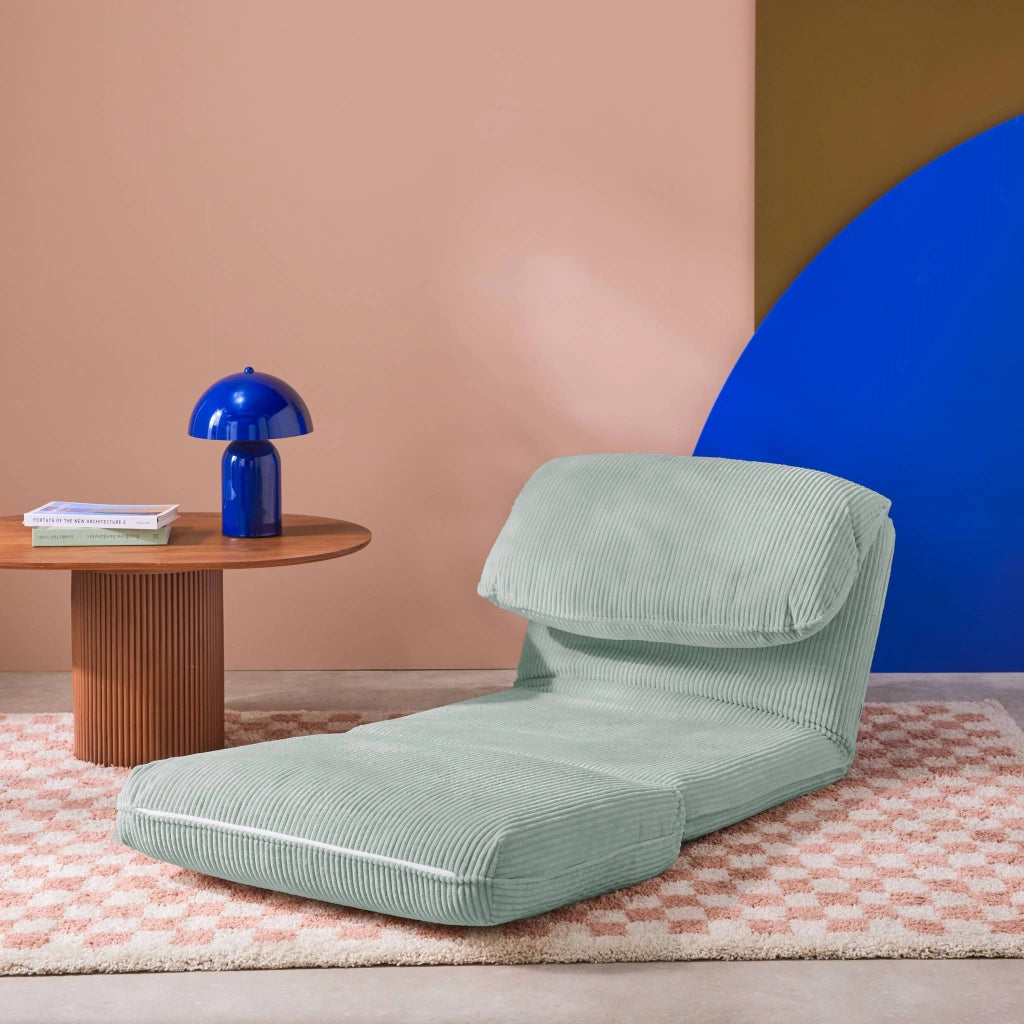 Poltrona letto convertibile velluto a coste grosse coste, blu chiaro