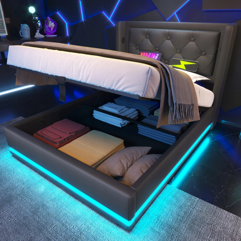 Letto singolo 90x200 - Xylo - Nero - LED RGB