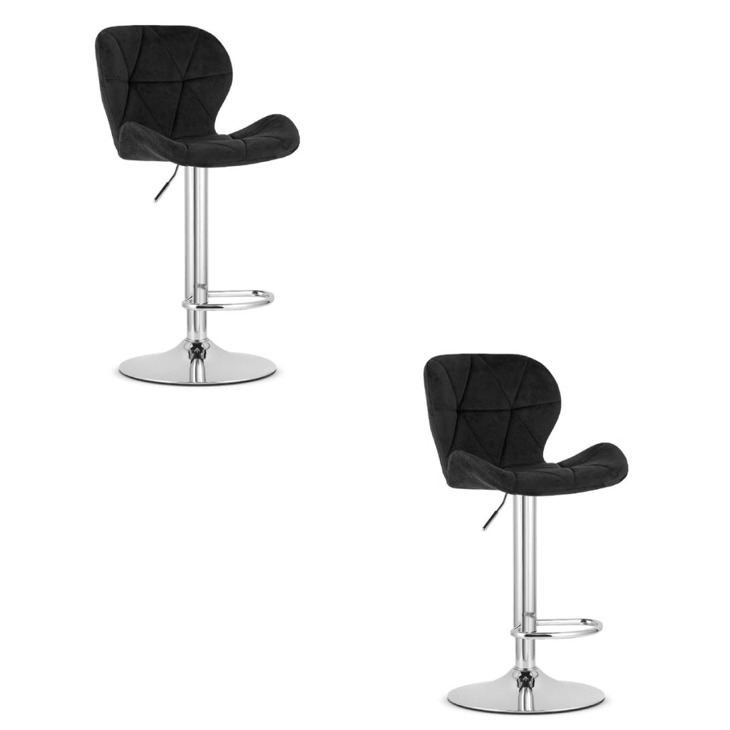Set di 2 Sgabelli West in Velluto Nero con Base Cromata