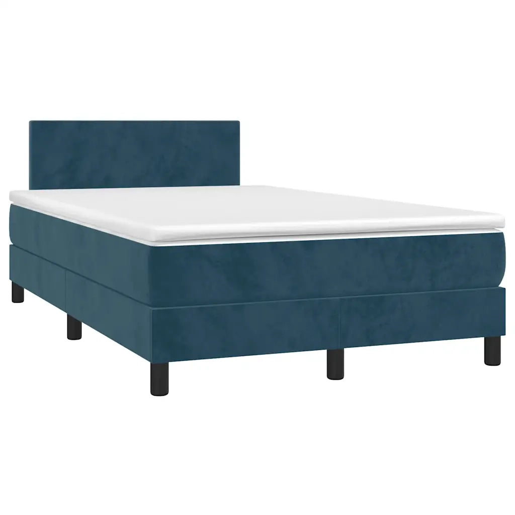 Letto a Molle con Materasso e LED Blu Scuro 120x190 cm in Velluto