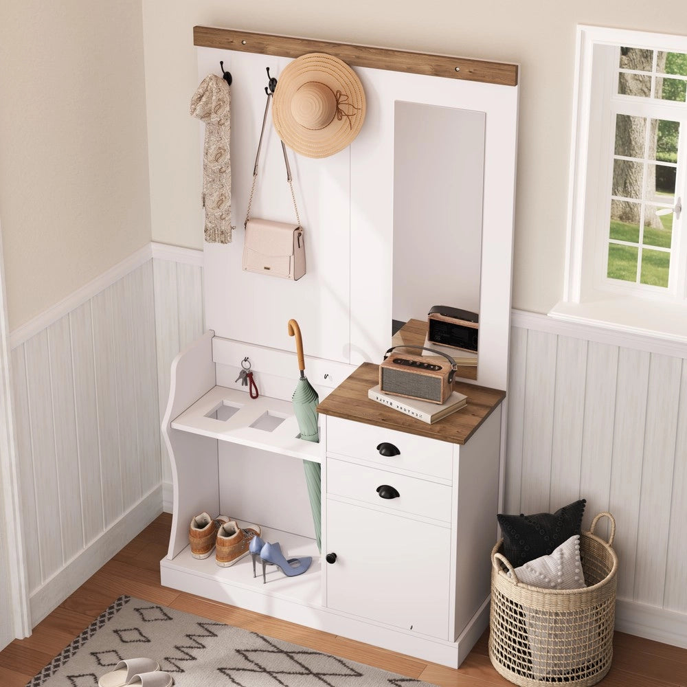 Set Ingresso con Specchio, Ganci, Cassetti e Portaombrelli ¨C MINIMAL ¨C Legno