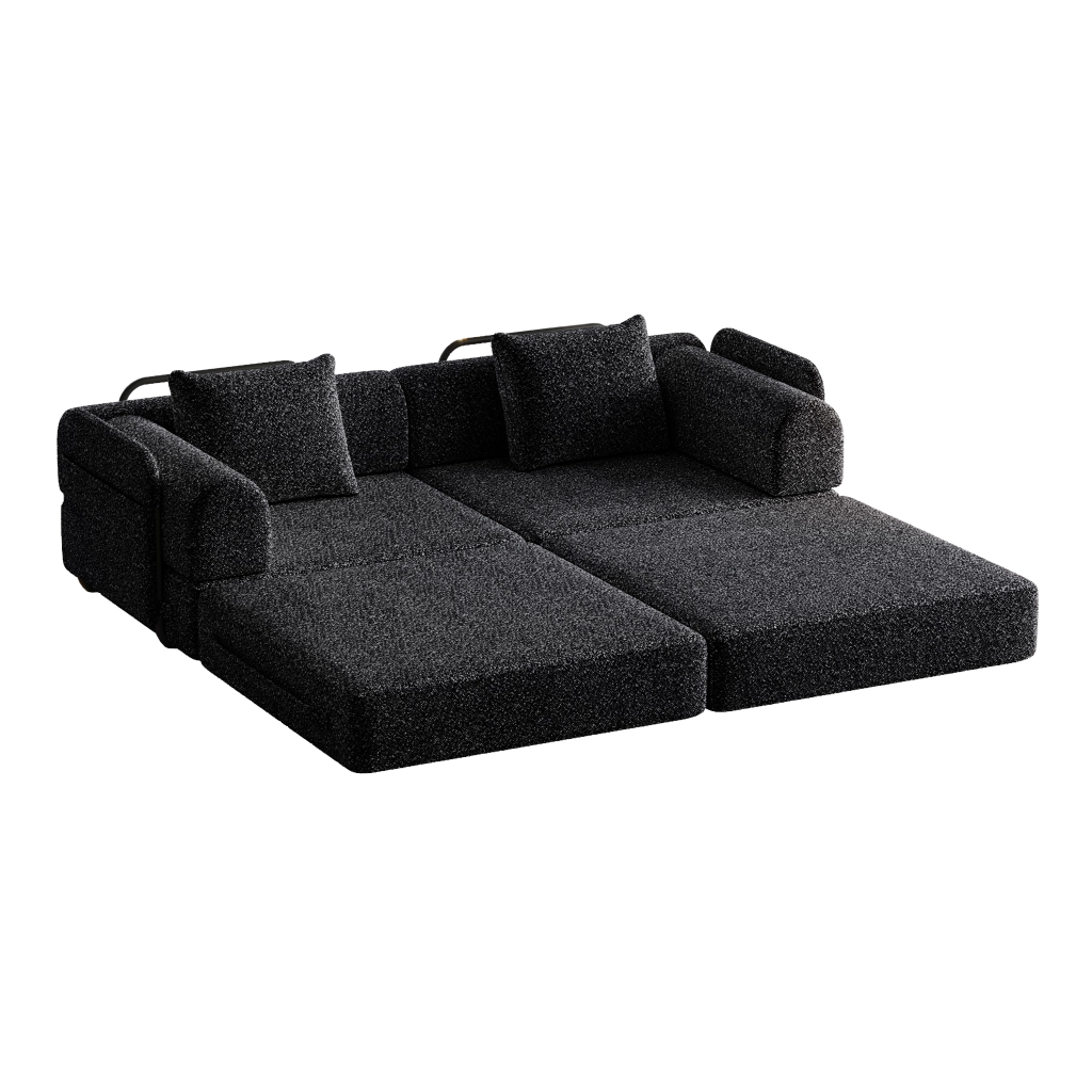 Divano Letto 2 in 1 con Contenitore in Bracciolo ¨C Xylo ¨C Chenille, Struttura in Metallo