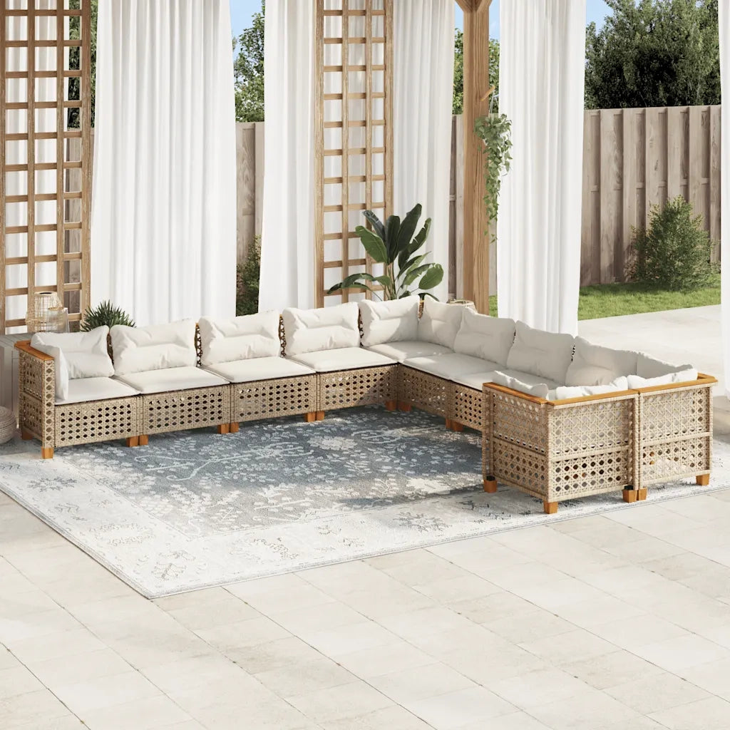 Set Divano da Giardino 10 pz con Cuscini Beige in Polyrattan 3262048