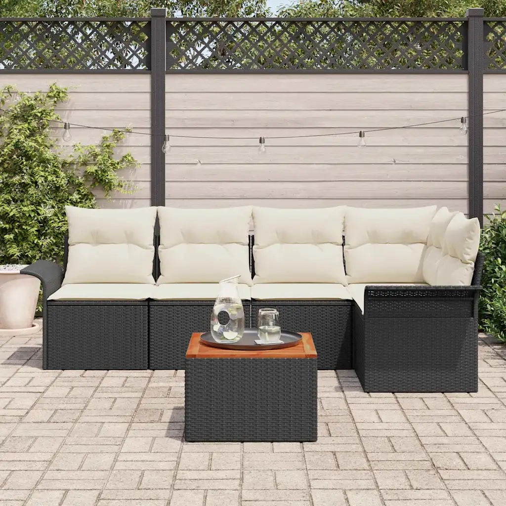 Set Divano da Giardino 6 pcs Nero e Crema polyrattan
