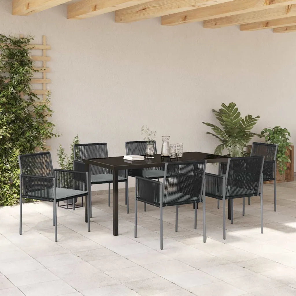 Set da Pranzo per Giardino 7 pcs Nero Rattan in PE