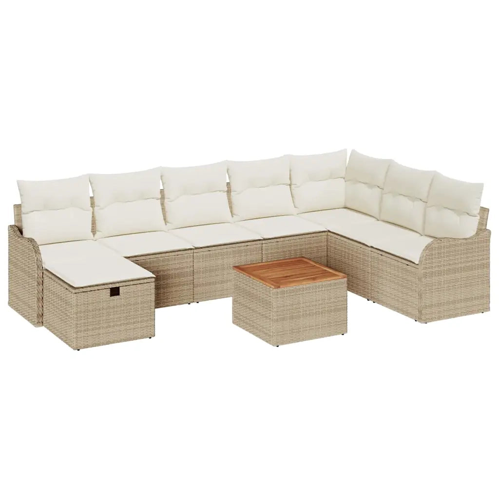 Set Divano da Giardino con cuscino 9 pcs Beige polyrattan