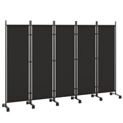Paravento Divisorio 5 Pannelli con 12 Ruote ¨C Xylo ¨C Nero 252x170 cm