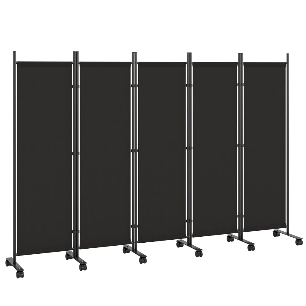 Paravento Divisorio 5 Pannelli con 12 Ruote ¨C Xylo ¨C Nero 252x170 cm