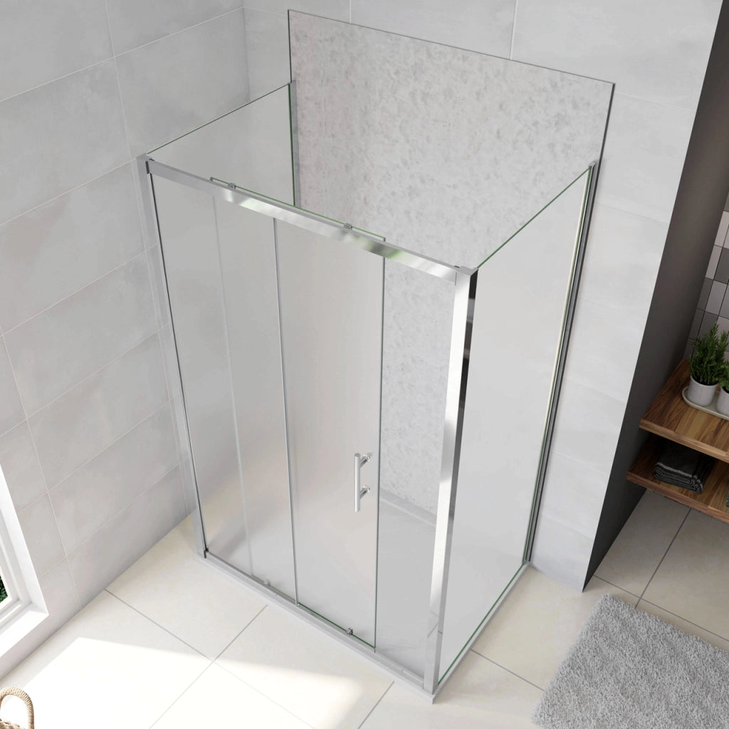 H.185 cm Box Doccia a Tre Lati Porta Scorrevole con 2 Parete Fissa Vetro Temperato 5 mm Satinato Opaco 100x70x70 cm
