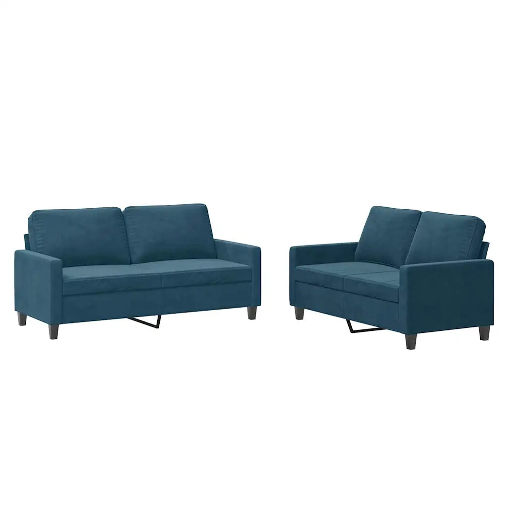 Set di Divani 2 pz con Cuscini Blu in Velluto