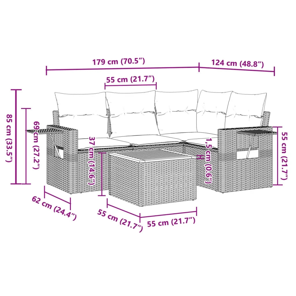 Set Divani da Giardino 5 pz | Set Salotto da Giardino con Cuscini in Polyrattan Nero