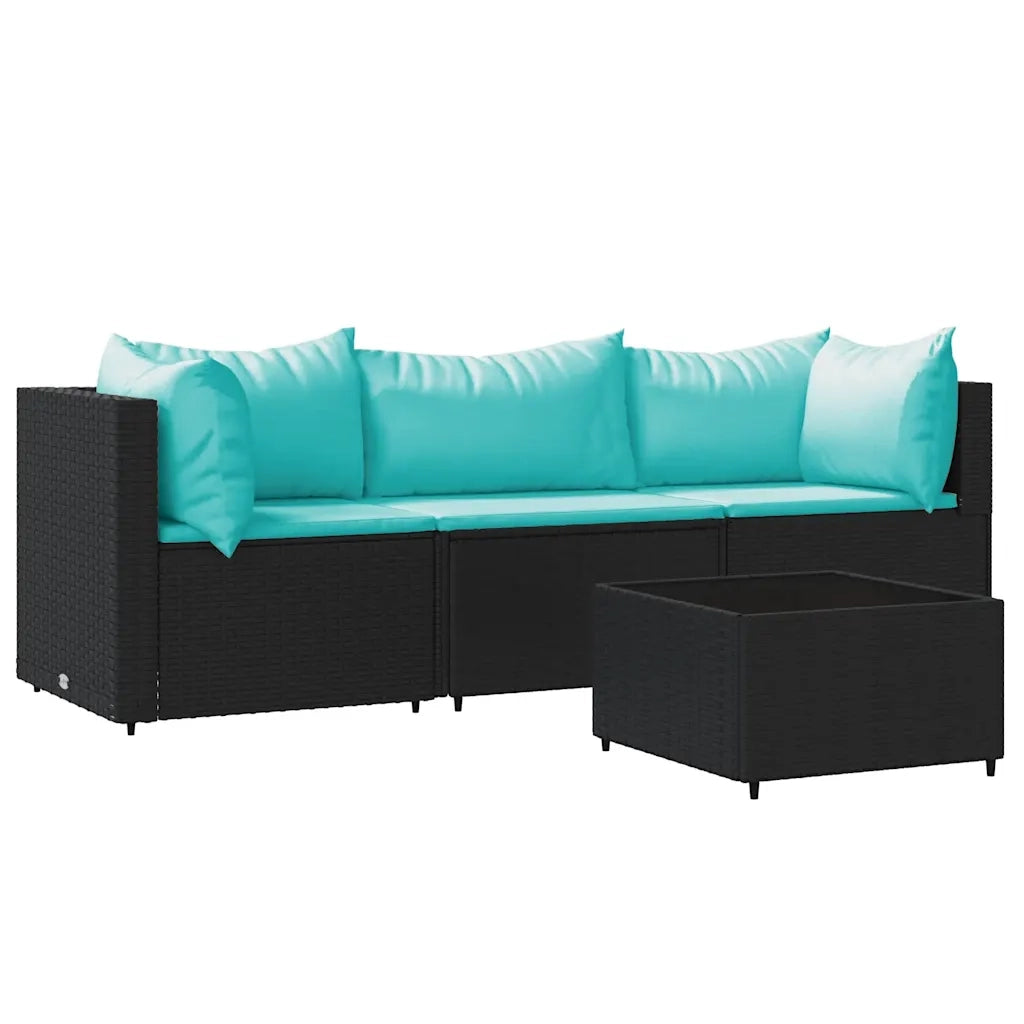 Set Divani da Giardino 4 pz | Set Salotto da Giardino con Cuscini Nero in Polyrattan