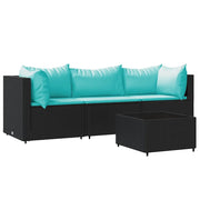 Set Divani da Giardino 4 pz | Set Salotto da Giardino con Cuscini Nero in Polyrattan