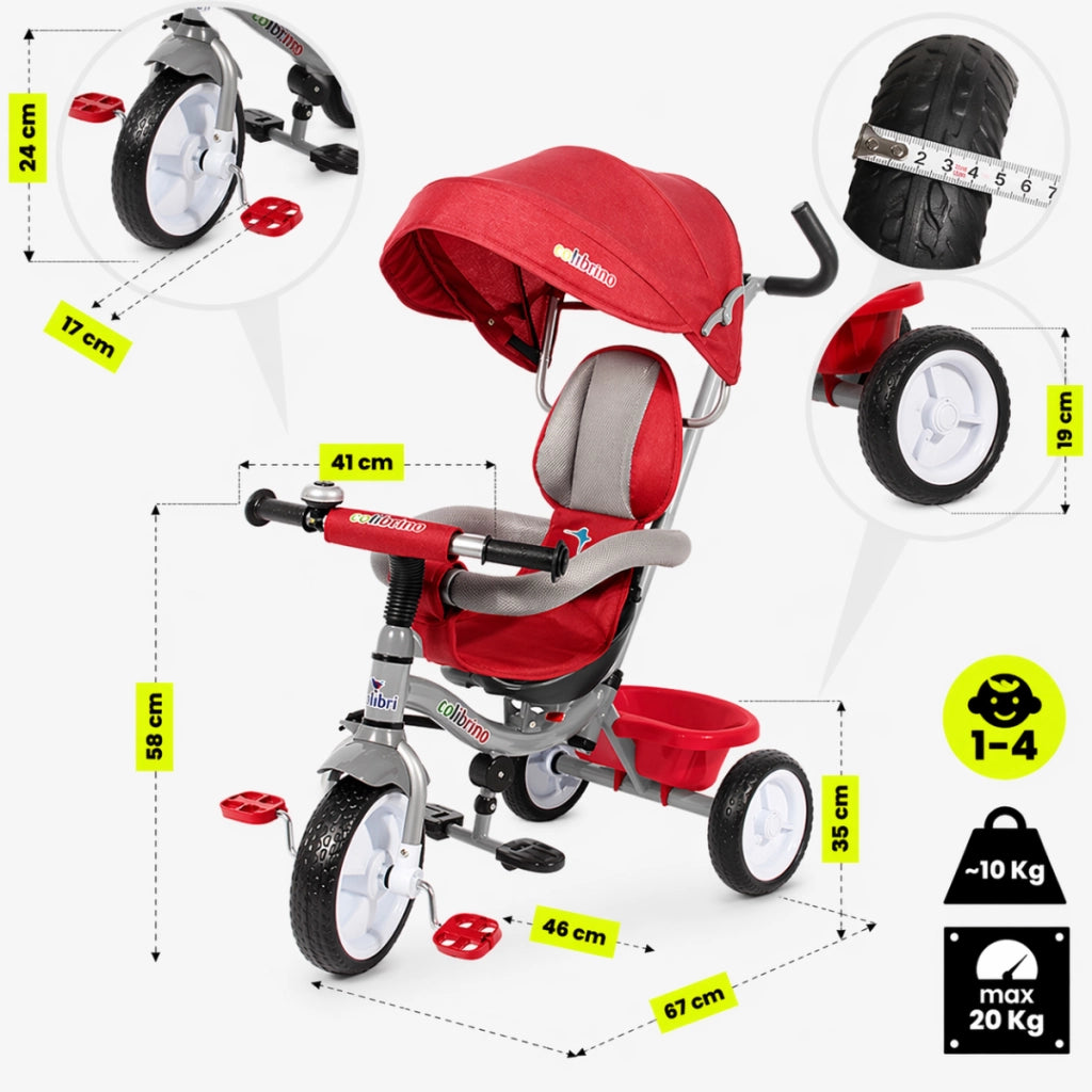 Triciclo Pieghevole per Bambini 1-4 Anni con Manubrio per Genitori - Bicicletta Evolutiva fino a 20kg - Monopattino Bamb