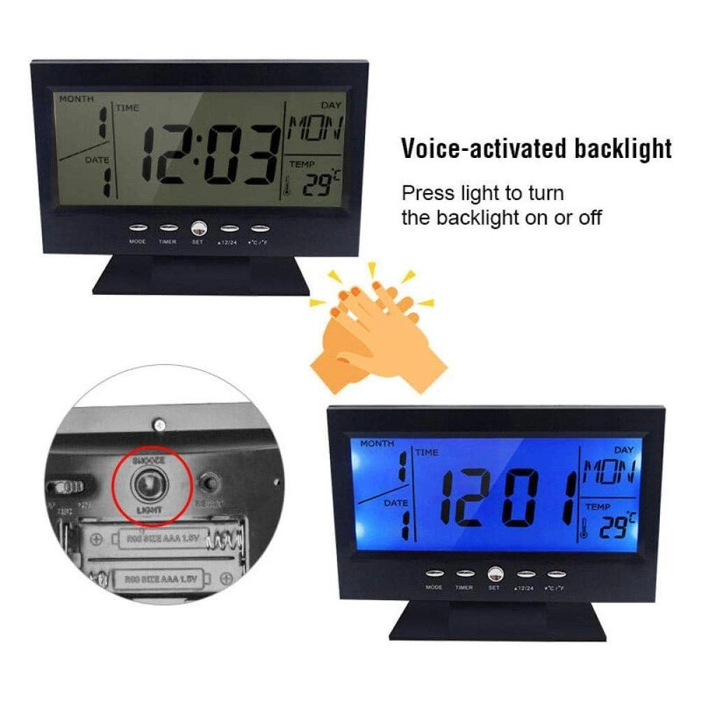 Trade Shop - Sveglia Orologio Da Tavolo Ampio Display Lcd Retro Illuminato A Led -