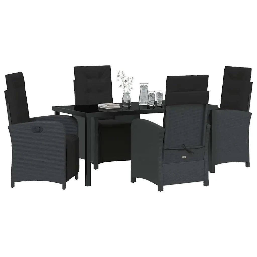Set da Pranzo per Giardino con cuscino 5 pcs Nero polyrattan