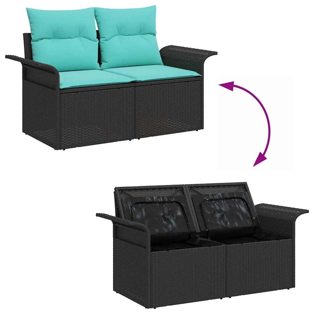 Set Divano da Giardino 5 pcs Nero e Turchese polyrattan 3355932