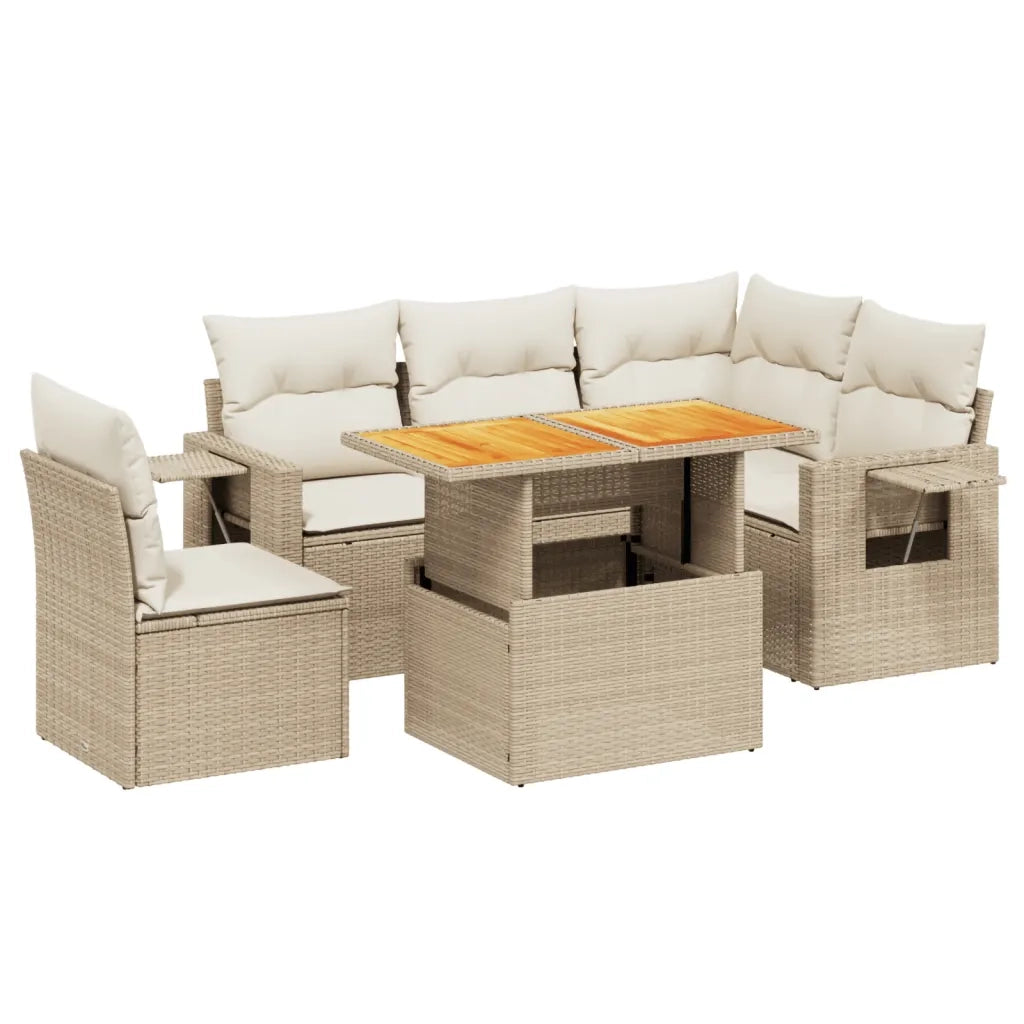 Set Divano da Giardino 6 pz con Cuscini Beige in Polyrattan 3271758