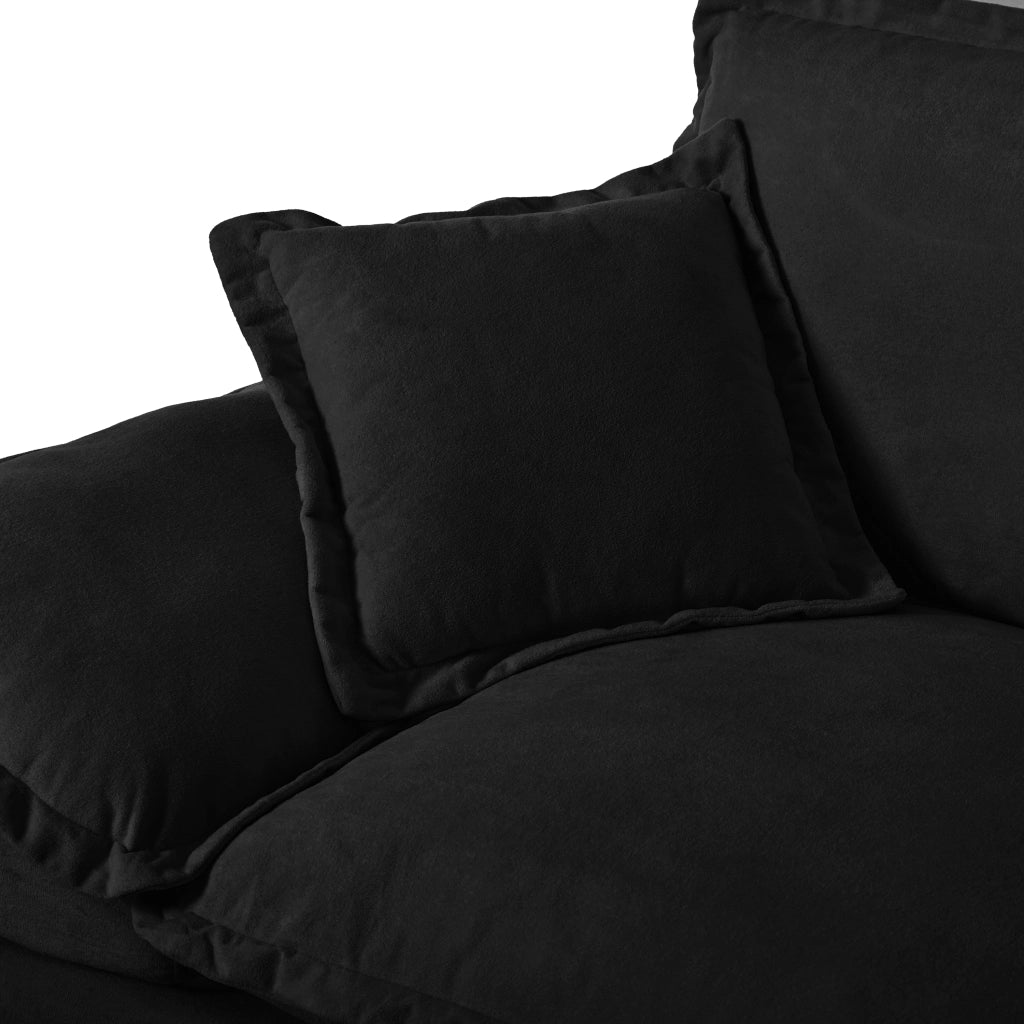 Divano modulare a U con ottomane mobili e cuscini, rivestimento in chenille nero 263 × 151 × 90 cm