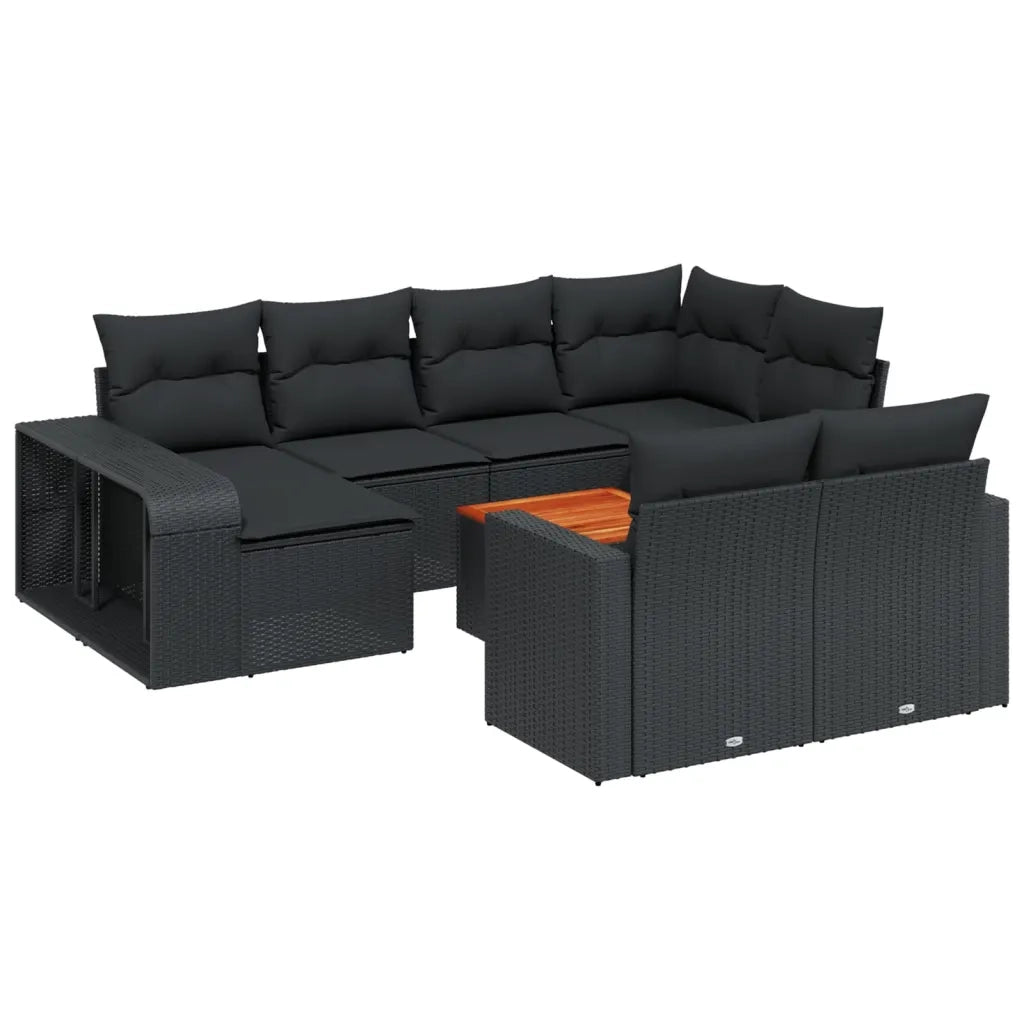 Set Divani da Giardino 11 pz con Cuscini in Polyrattan Nero