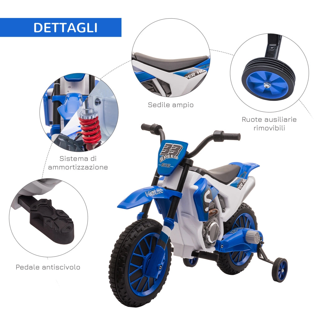 Moto Elettrica Cross per Bambini 3-5 Anni ¨C Xylo ¨C Batteria 12V, Blu, 106.5x51.5x68cm