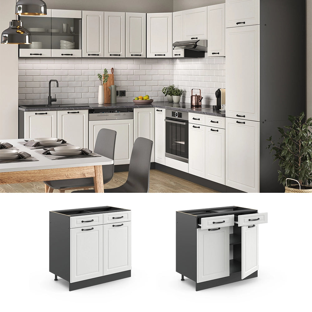 Vicco Mobiletto base per cucina Bianco casa di campagna 80 cm , PL Marmo