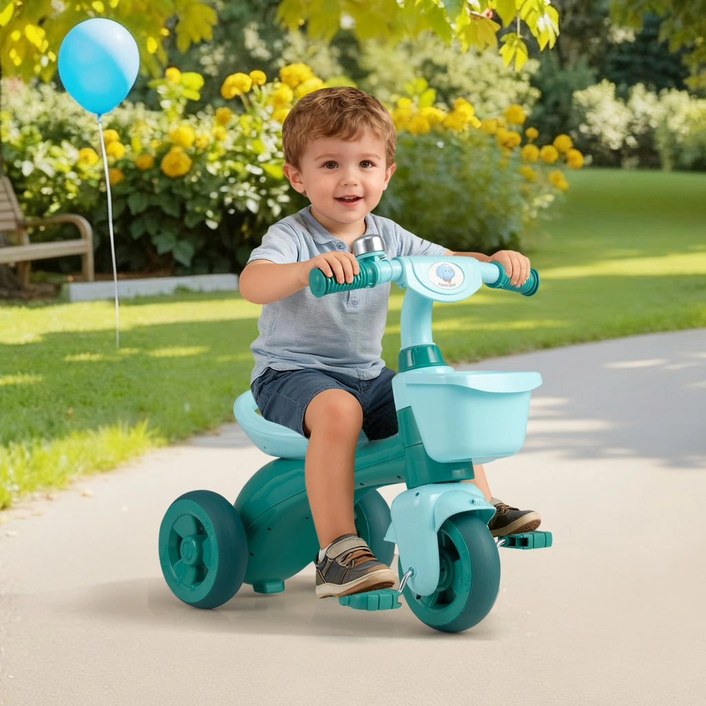 Triciclo bambini sterzo limitato sella ergonomica cestini anteriore posteriore campanello-Bicicletta equilibrio 3 ruote bambini 3-5 anni Verde