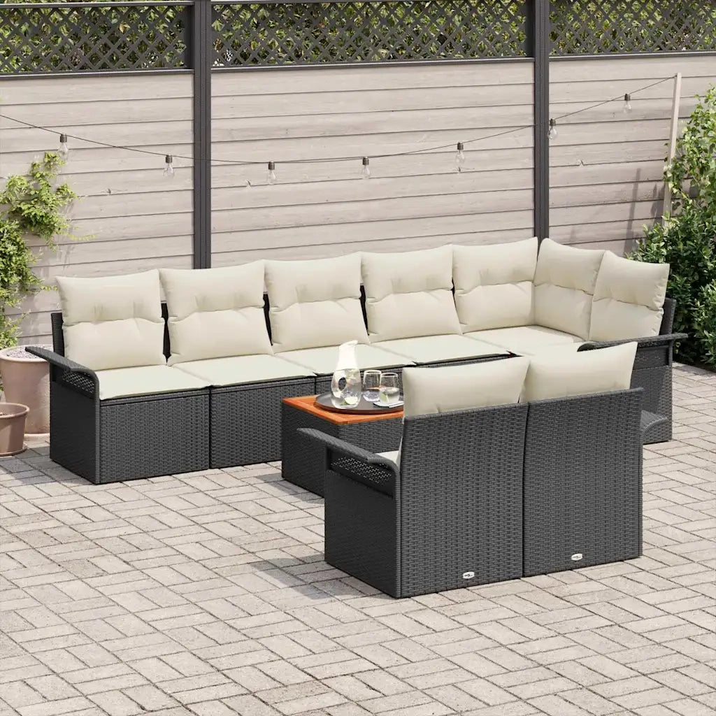 Set Divano da Giardino con cuscino 9 pcs Nero polyrattan