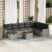 Set Divano da Giardino 9 pz con Cuscini Grigio in Polyrattan 3325446