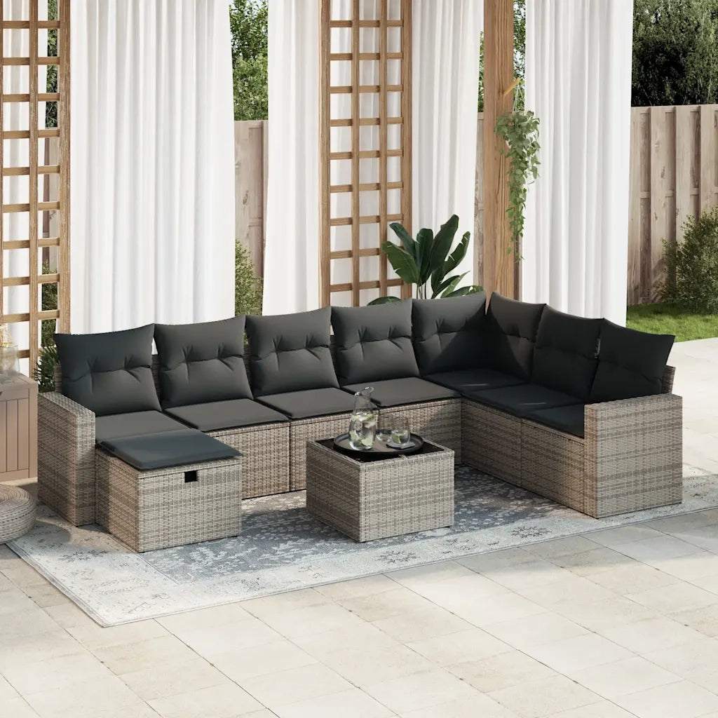 Set Divano da Giardino 9 pz con Cuscini Grigio in Polyrattan 3325446