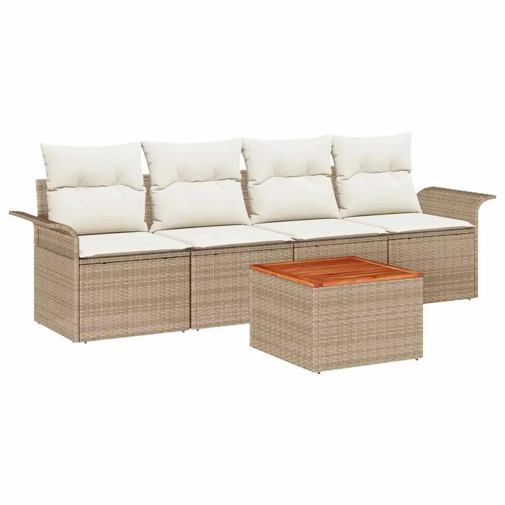Set Divano da Giardino 5 pcs Beige e Crema polyrattan 3355929