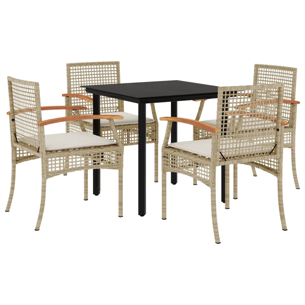 Set da Pranzo da Giardino 5 pz con Cuscini Beige in Polyrattan 3213632