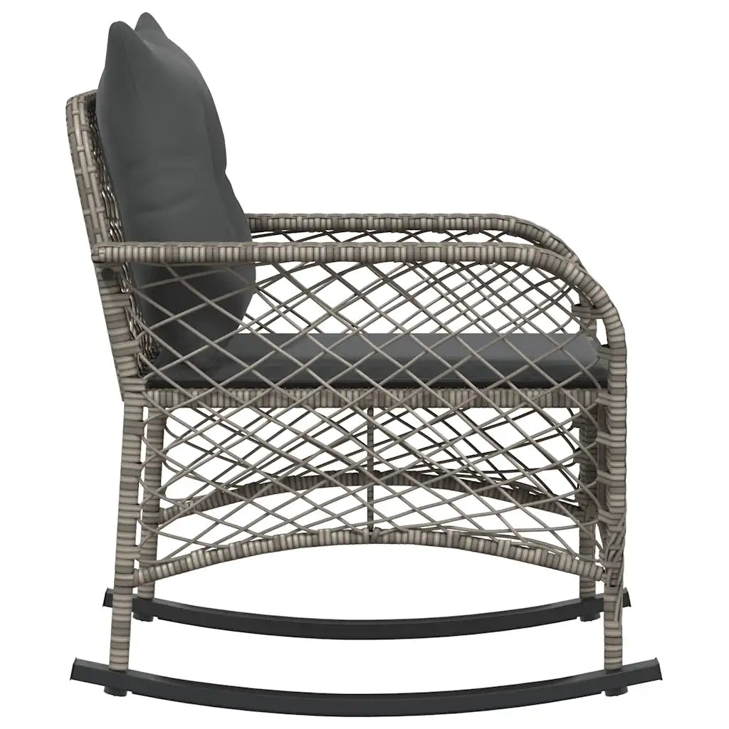 Sedia a Dondolo da Giardino con Cuscini in Polyrattan Grigio 4104195