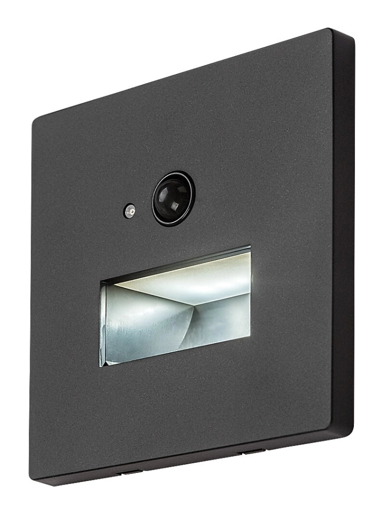 Segnapasso LED incasso Lunca nero quadrato PIR Rabalux