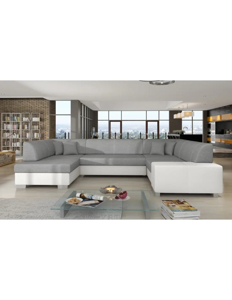 Divano panoramico a U Grigio & Bianco convertibile 6 posti HAVANA con molle ondulate