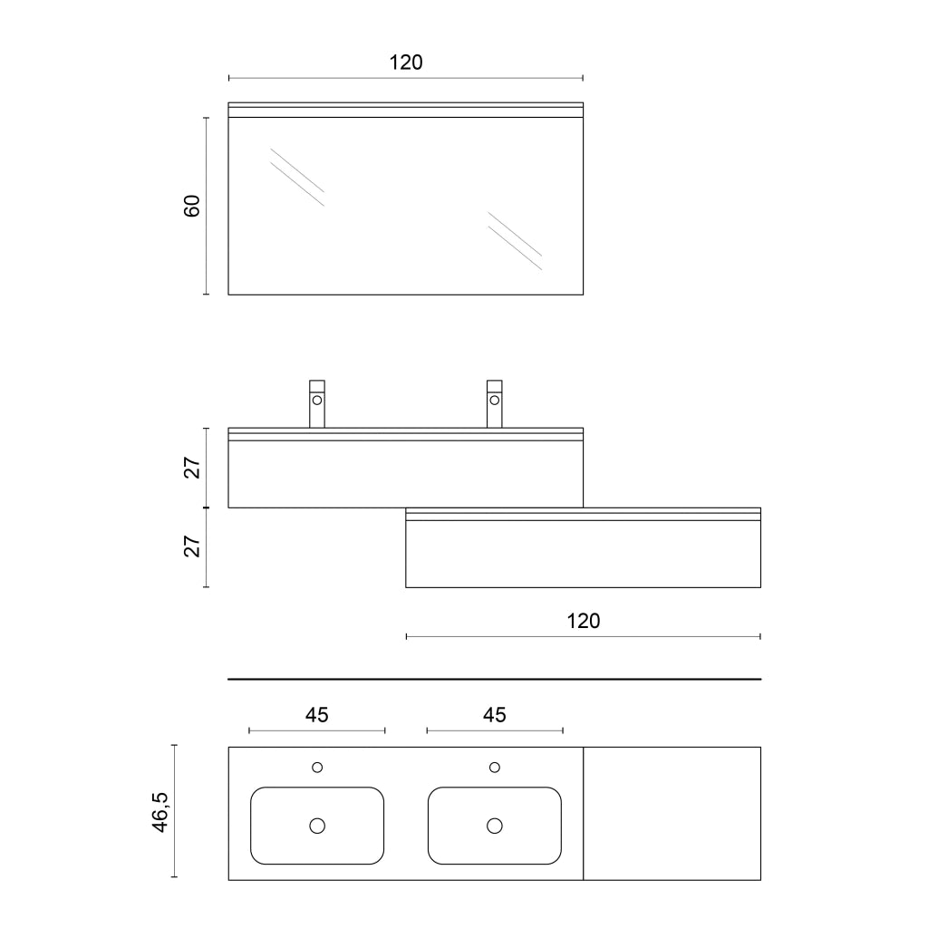 Composizione doppio lavabo 4 pezzi ASTRA bianco / quercia