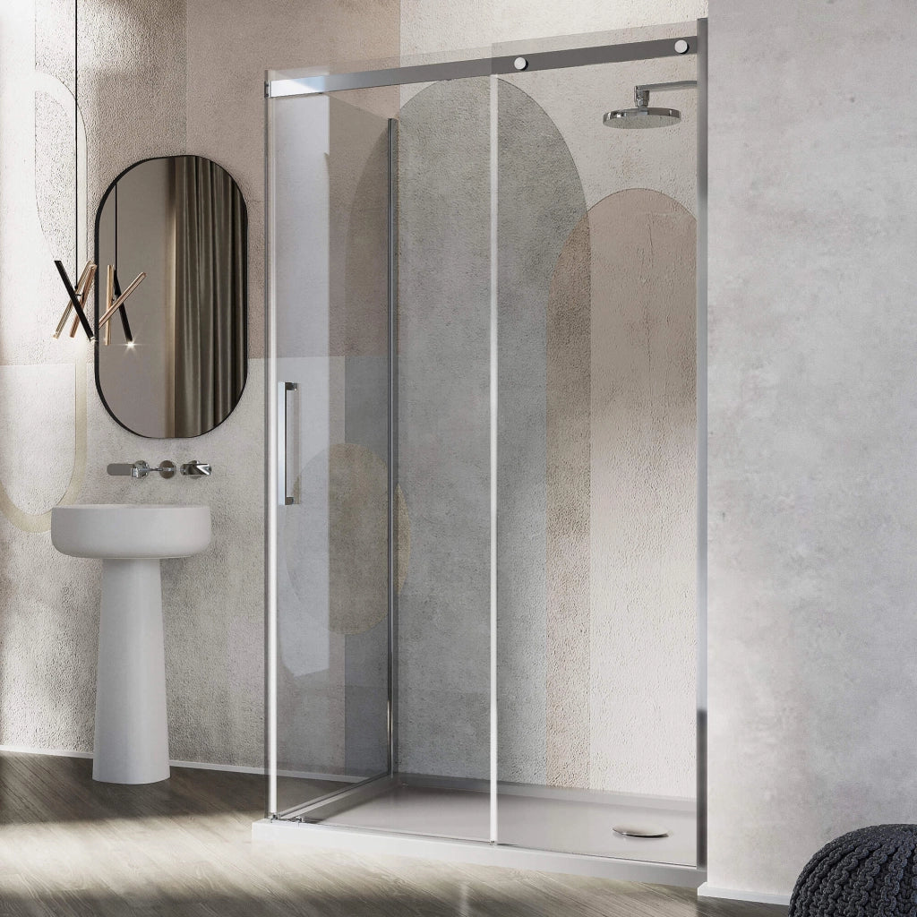 Box Doccia Angolare 90x150 cm 1 Anta Scorrevole in Cristallo Trasparente 8mm H200 Fosterberg Horsens Destro