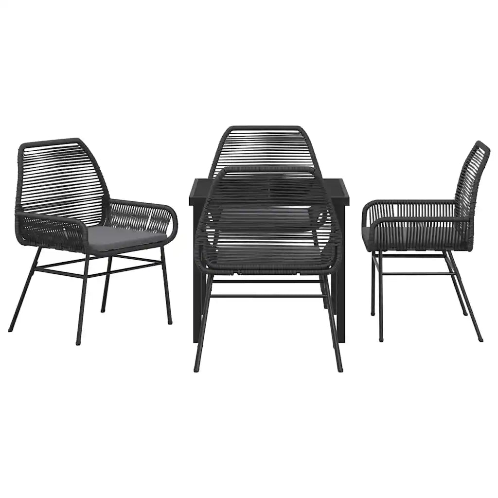 Set da Pranzo per Giardino con cuscino 5 pcs Nero polyrattan