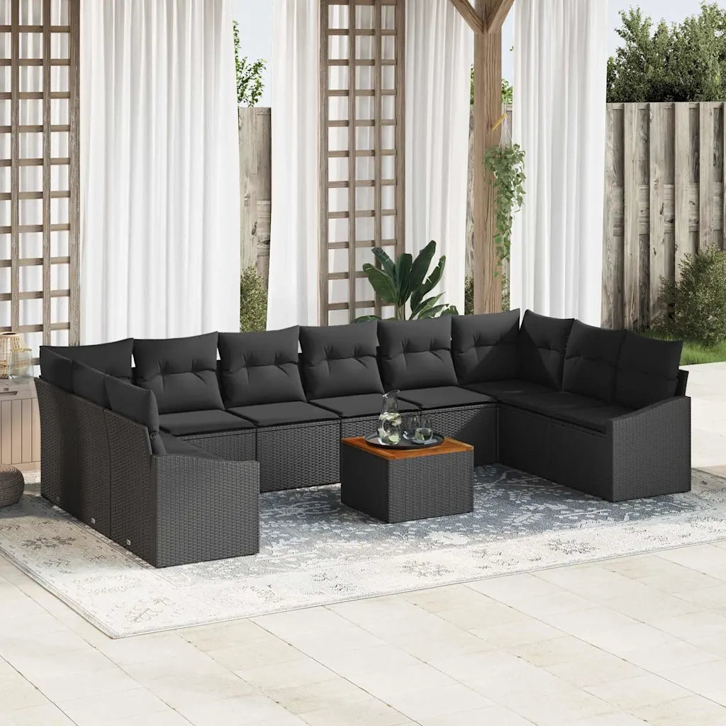 Set Divano da Giardino con archiviazione 11 pcs Nero polyrattan 3356553