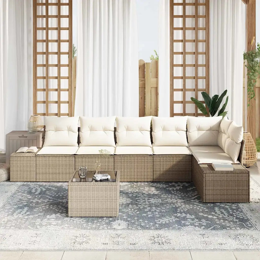 Set Divano da Giardino Beige e Crema polyrattan