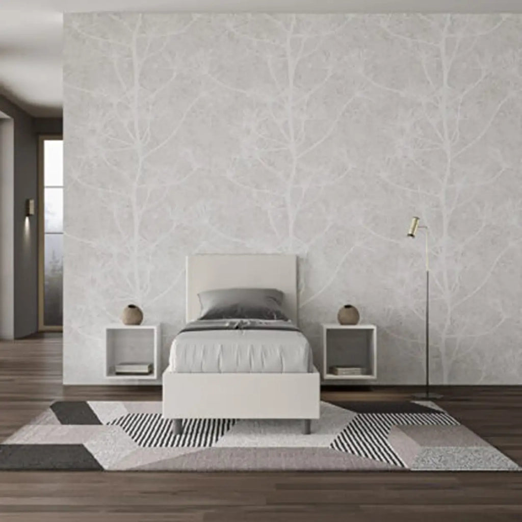 Letto singolo con rete imbottito 80x210 similpelle bianco Adele