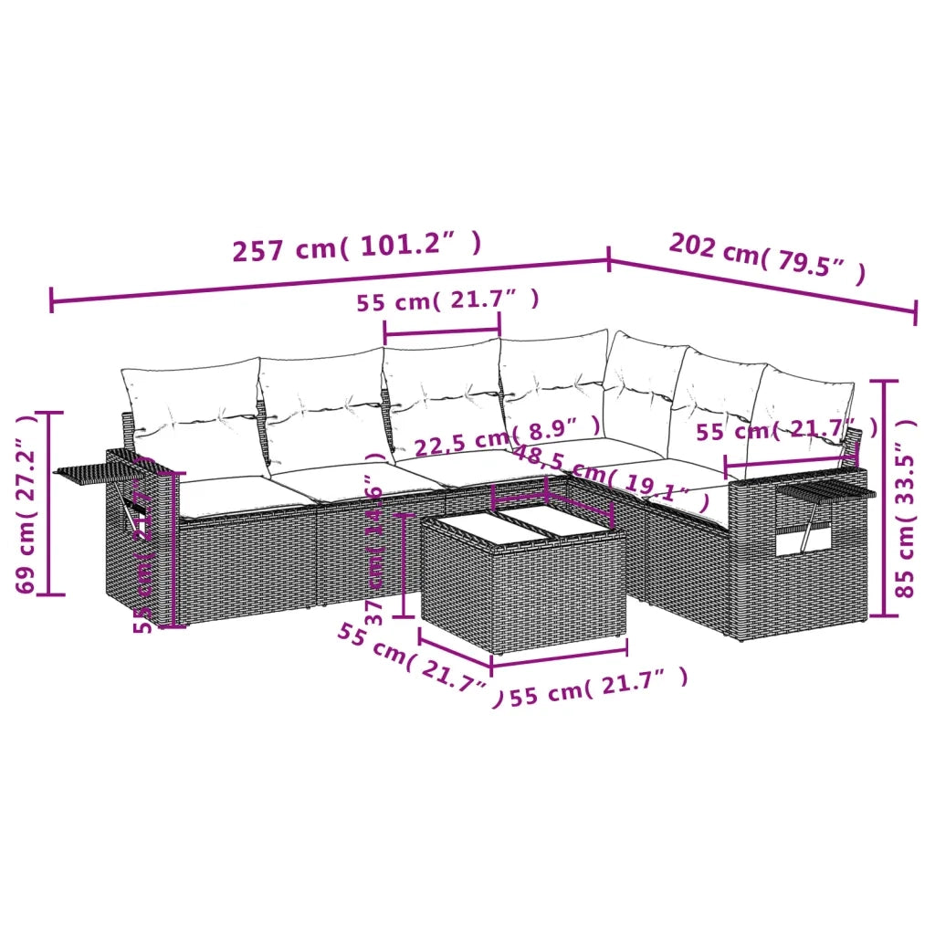 Set Divani da Giardino 7pz con Cuscini Grigio Chiaro Polyrattan 3252559