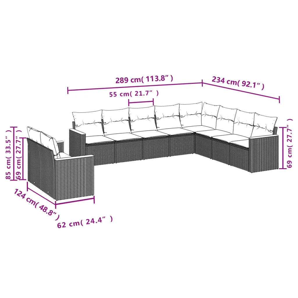 Set Divano da Giardino 10 pz con Cuscini Beige in Polyrattan 3258516