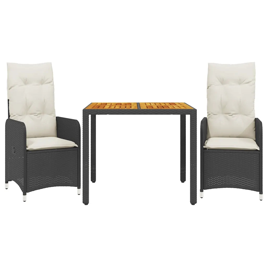 Set Bistrò da Giardino 3 pz con Cuscini in Polyrattan Nero 3276975
