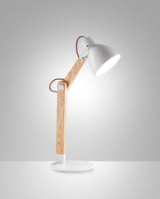 Lampada da Tavolo Sveva in Metallo e Legno Bianco/Frassino, Attacco E27, Design Elegante, Ideale per Illuminazione d'Interni, 230V, Classe II