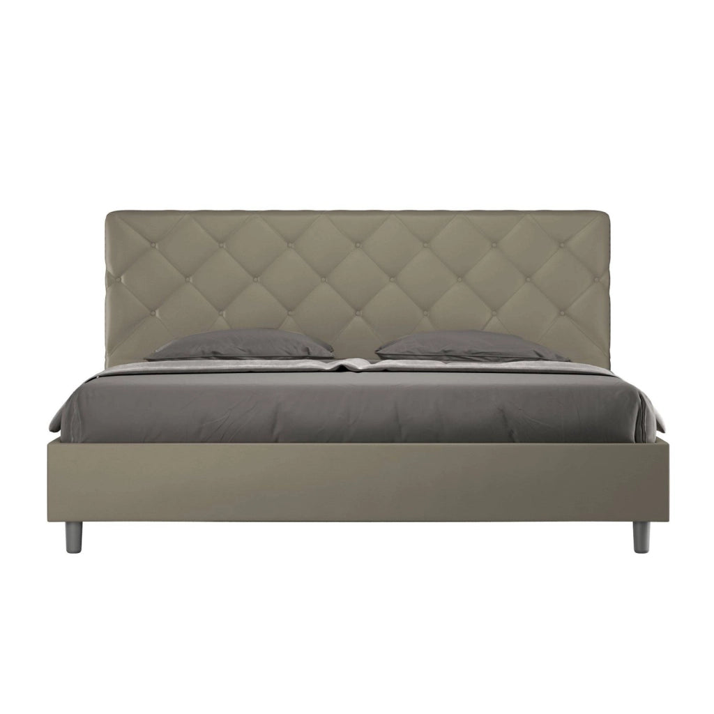 Letto matrimoniale king size con rete imbottito 190x210 similpelle cappuccino Priya