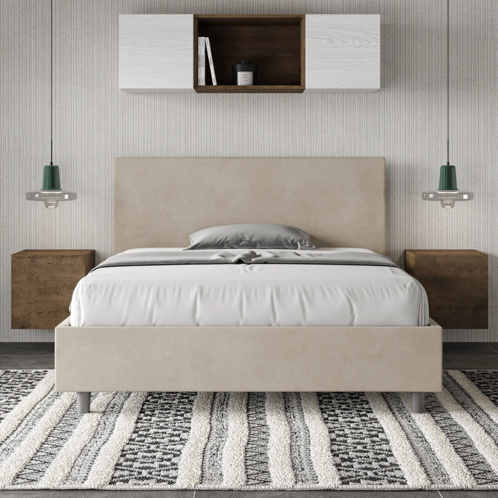 BS COM Letto una piazza e mezza contenitore imbottito 130x200 microfibra sabbia