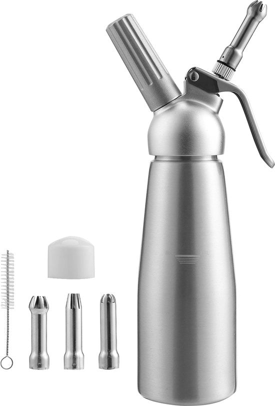 Dispensatore da crema da 500 ml, sifone in alluminio professionale con 3 bocchette per l'insufflazione per la preparazione di crema, mousse, schiuma